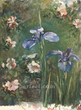 ジョン・ラファージ Painting - 野生のバラとアイリスの花 ジョン・ラファージ
